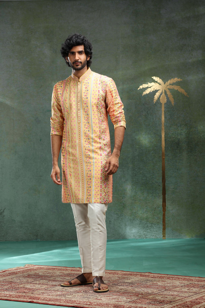 Yellow Embroidered Kurta Set for Father and Son