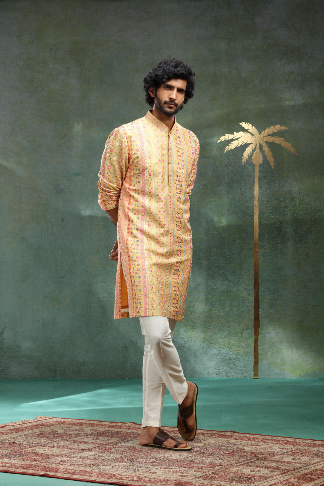 Yellow Embroidered Kurta Set for Father and Son