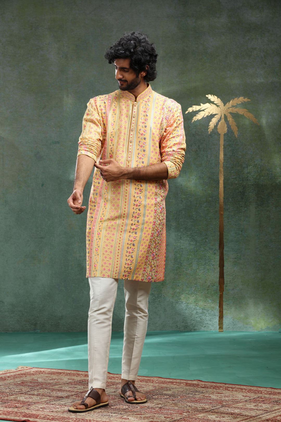 Yellow Embroidered Kurta Set for Father and Son