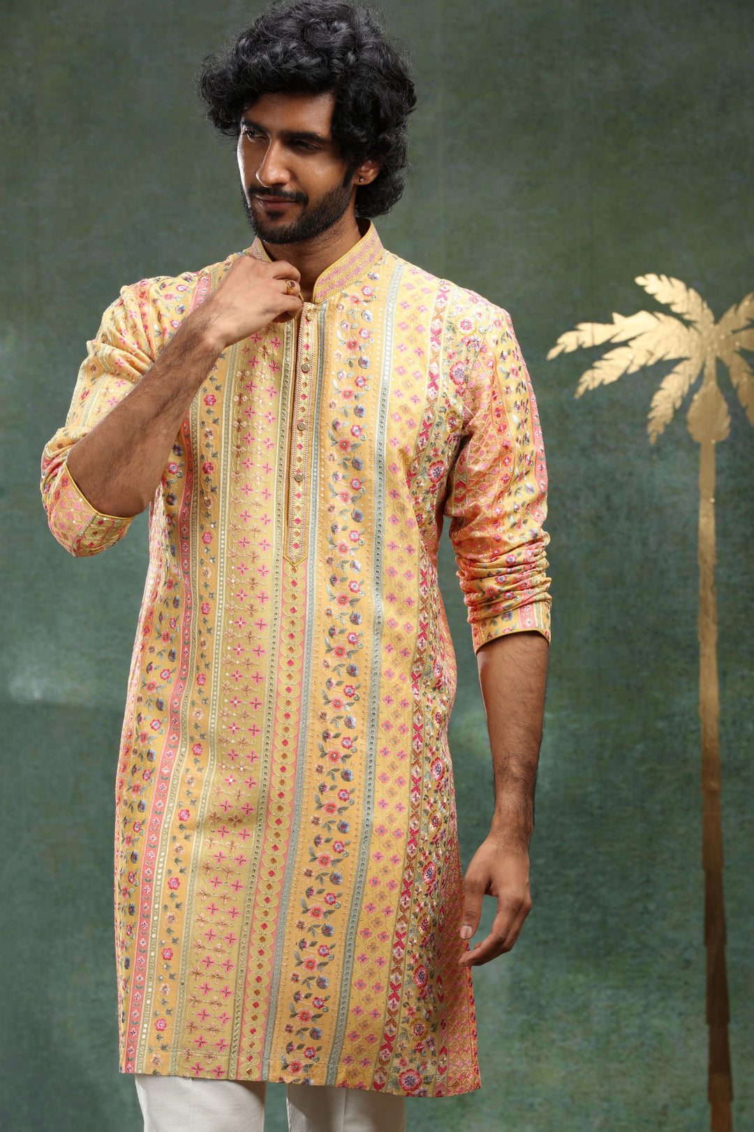 Yellow Embroidered Kurta Set for Father and Son