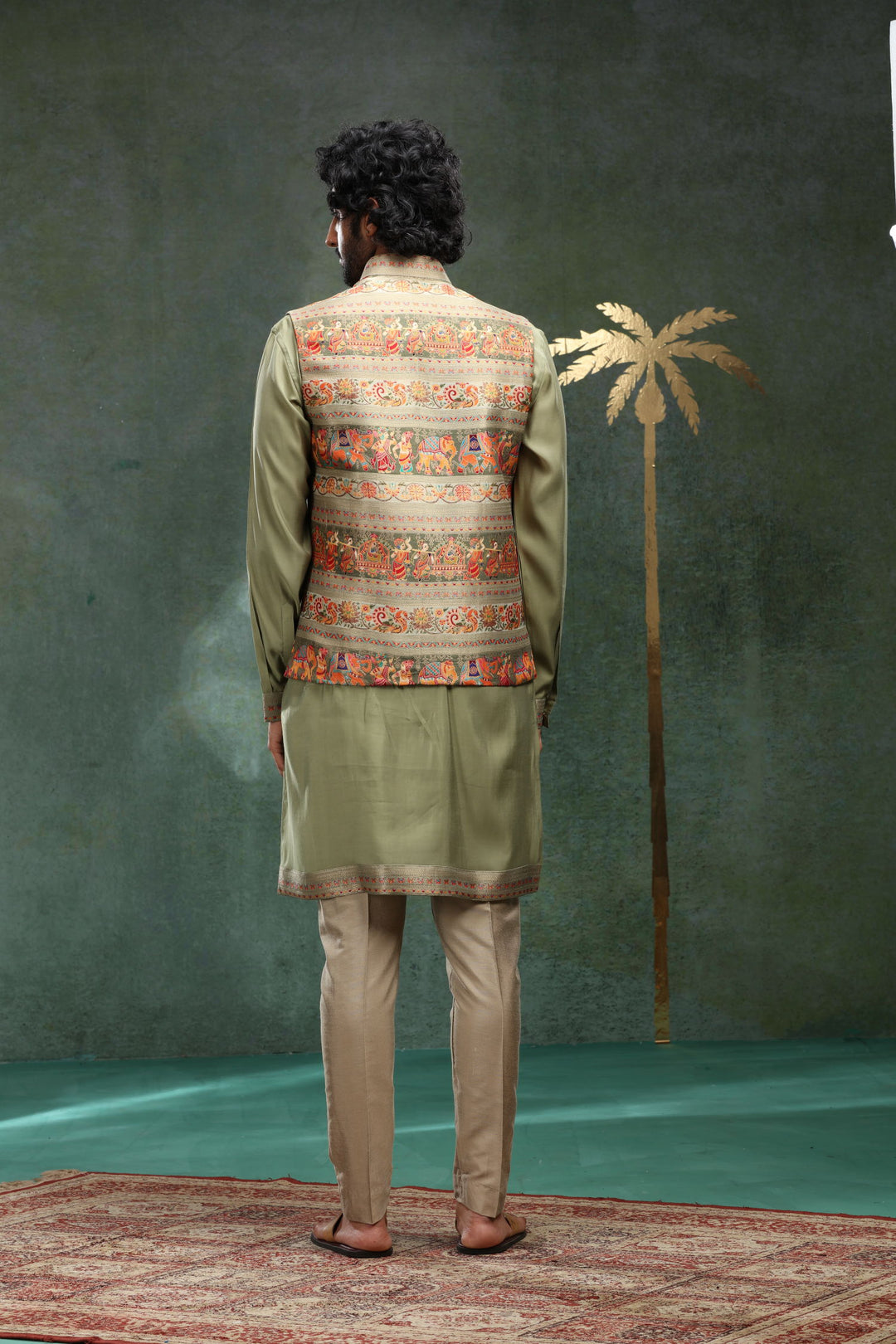 Olive Printed Bandi Set for Father and Son