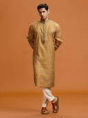 Mustard Lattice Silk-Set, paired with a white bottom. - KORANM