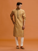 Mustard Lattice Silk-Set, paired with a white bottom. - KORANM