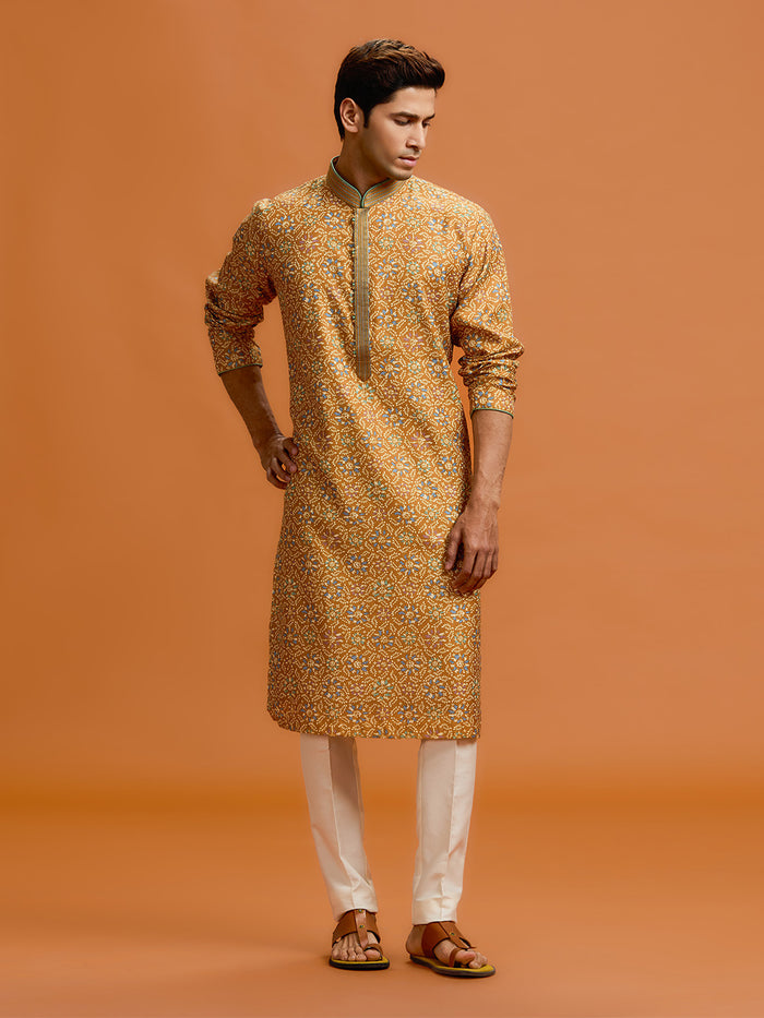 Mustard Lattice Silk-Set, paired with a white bottom. - KORANM