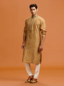 Mustard Lattice Silk-Set, paired with a white bottom. - KORANM