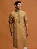 Mustard Lattice Silk-Set, paired with a white bottom. - KORANM