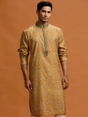 Mustard Lattice Silk-Set, paired with a white bottom. - KORANM