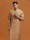 Mustard Lattice Silk-Set, paired with a white bottom. - KORANM