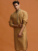 Mustard Lattice Silk-Set, paired with a white bottom. - KORANM