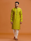 Verdant diamond embroidered silk kurta, paired with a white bottom.