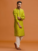 Verdant diamond embroidered silk kurta, paired with a white bottom.