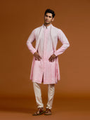 Cream and Pink Silk-Blend Ombre Kurta Set with Thread Embroidery Paired with Cream Bottom - KORANM