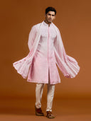 Cream and Pink Silk-Blend Ombre Kurta Set with Thread Embroidery Paired with Cream Bottom - KORANM