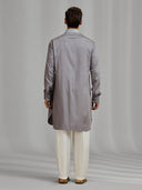 Grey Silk Kurta Set with Self-Color Embroidery Paired with White Bottom - KORANM