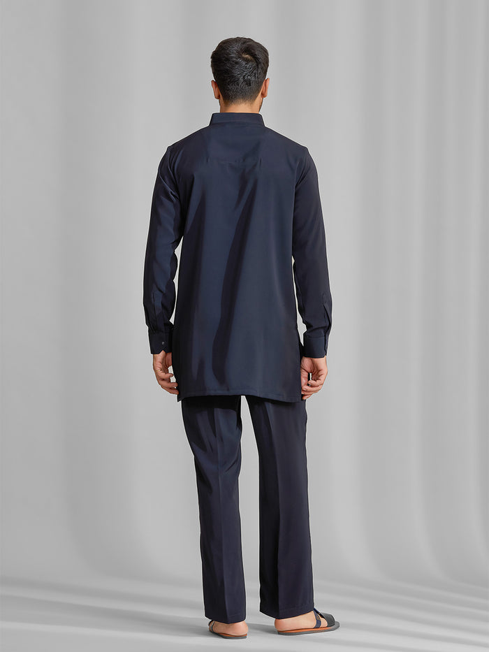 Navy Silk Motif Kurta Set - KORANM