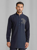 Black Silk Motif Kurta Set