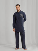 Black Silk Motif Kurta Set