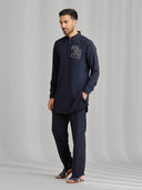 Black Silk Motif Kurta Set