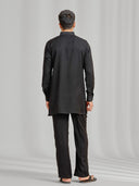 Black Silk Kurta Set Featuring Phoenix Motif Embroidery - KORANM