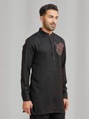 Black Silk Kurta Set Featuring Phoenix Motif Embroidery - KORANM