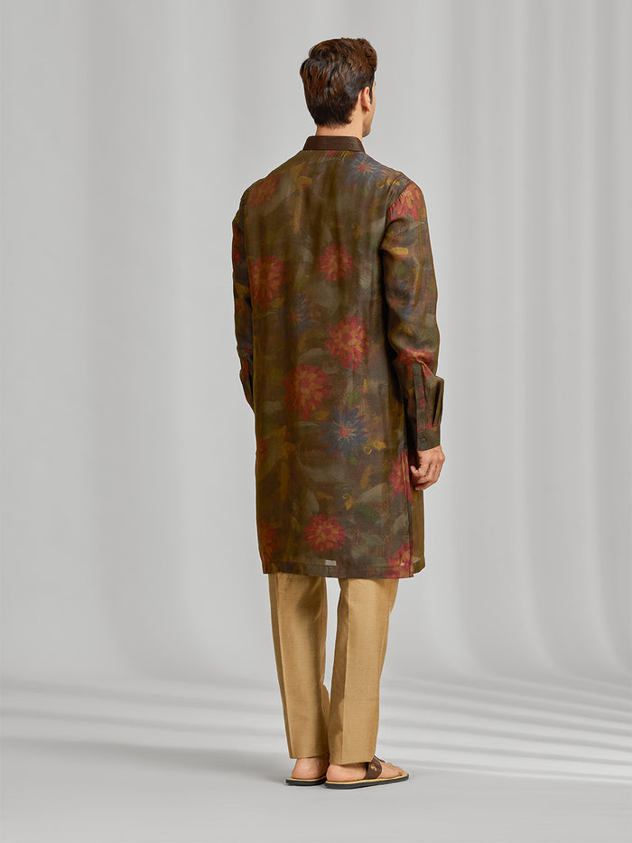 Regal Blend Green Maroon Printed Kurta & Alighari - KORANM
