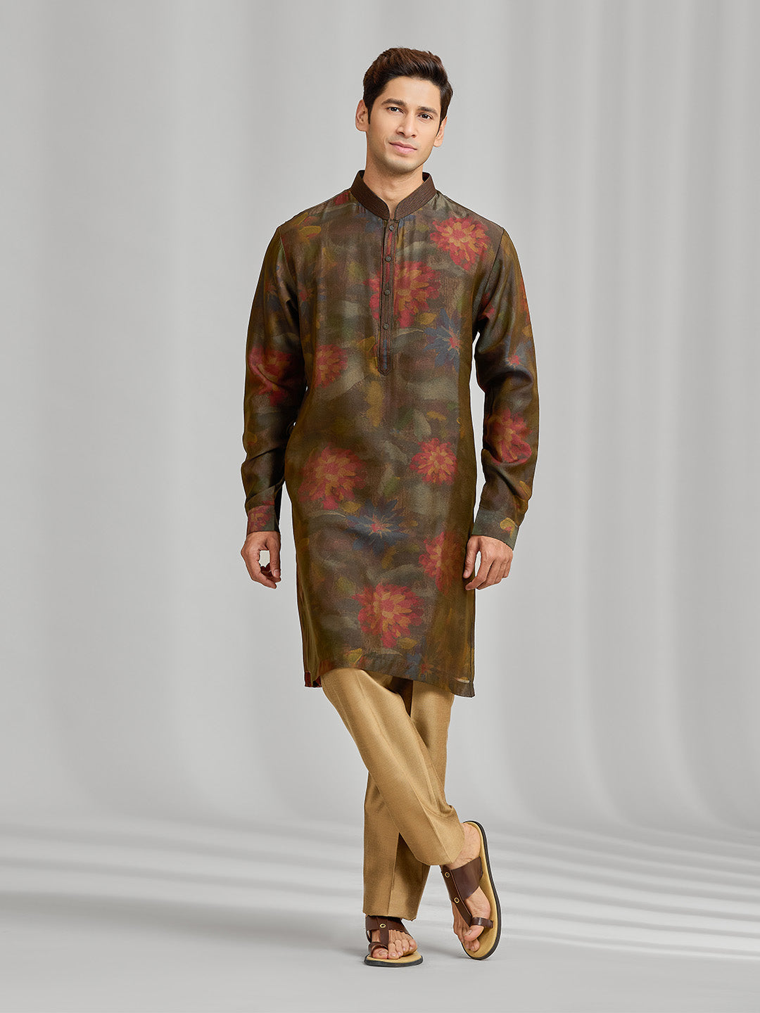 Regal Blend Green Maroon Printed Kurta & Alighari - KORANM