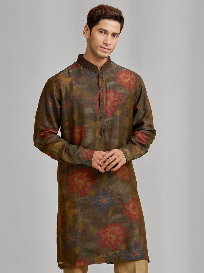 Regal Blend Green Maroon Printed Kurta & Alighari - KORANM