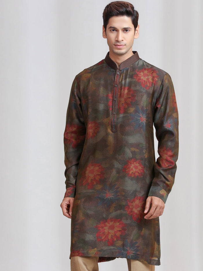 Regal Blend Green Maroon Printed Kurta & Alighari - KORANM