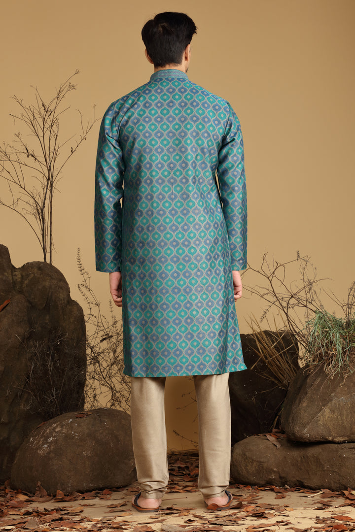Rama Green Blended Silk Kurta Pajama Set