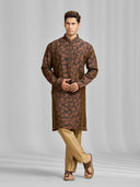 Umber & Olive Botanical Silk Kurta Set