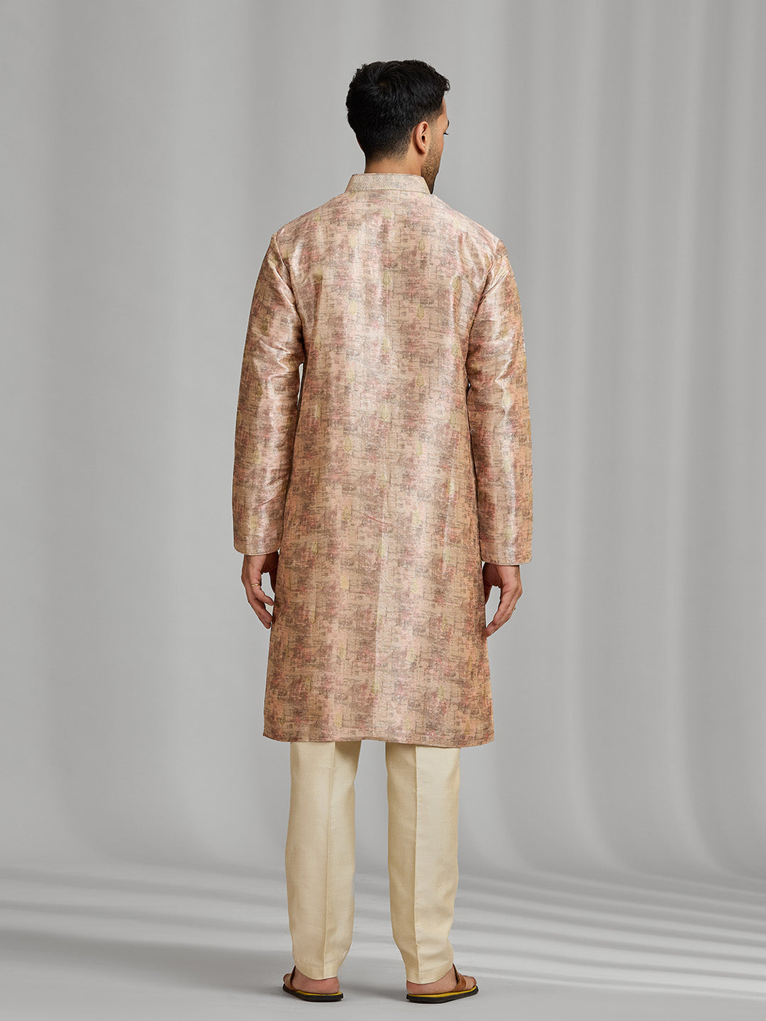 Sunset Peach Textured Silk Kurta Set - KORANM
