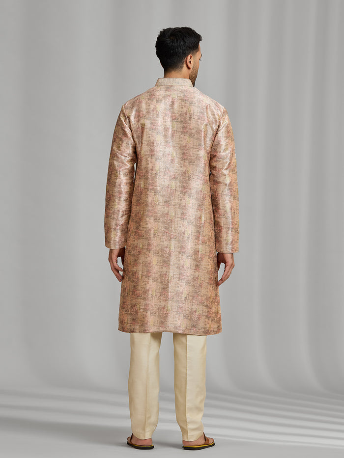 Sunset Peach Textured Silk Kurta Set - KORANM