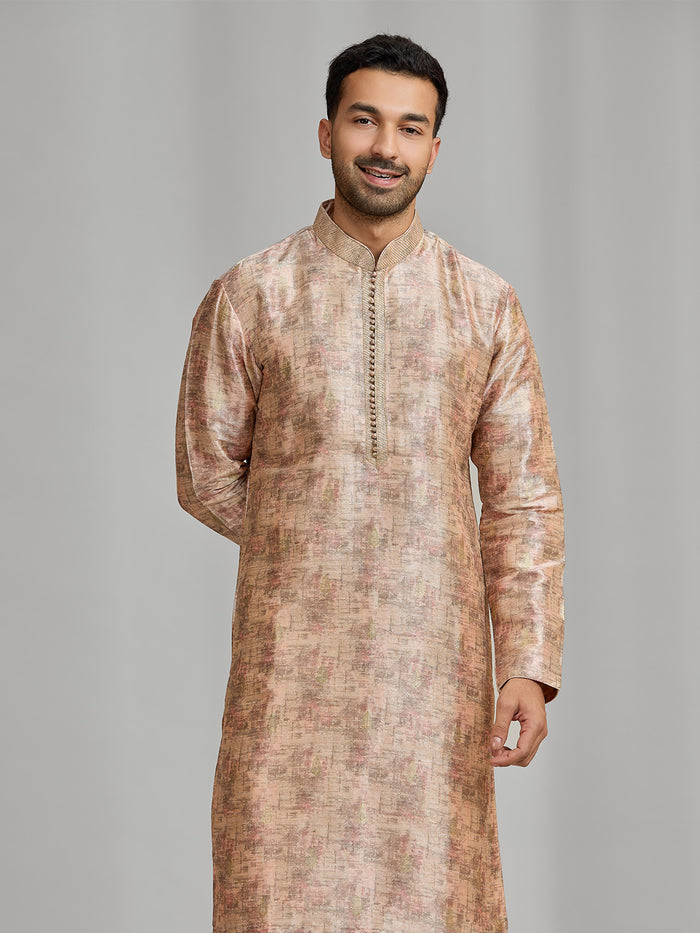 Sunset Peach Textured Silk Kurta Set - KORANM