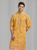 Saffron Yellow Silk Kurta with Multi-Tonal Floral Embroidery