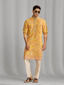 Saffron Yellow Silk Kurta with Multi-Tonal Floral Embroidery