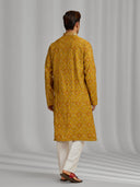 Mustard Silk Printed Artisan Kurta Set - KORANM