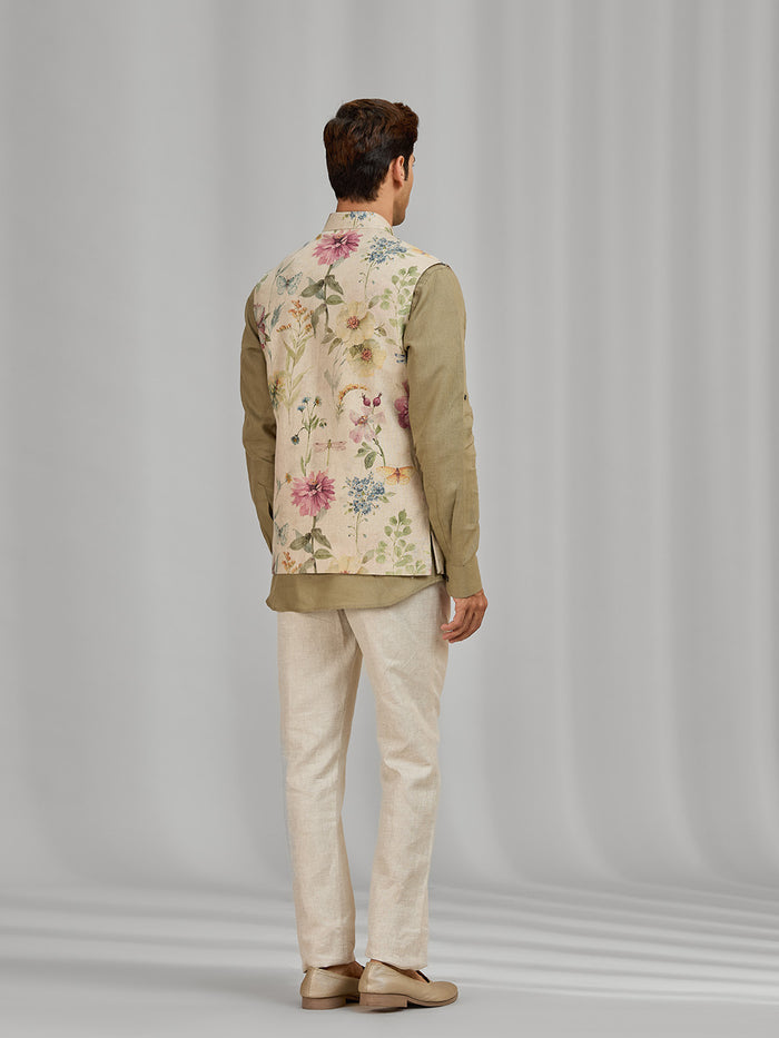 Men’s Natural Linen Bandi Shirt in Regular Fit - KORANM