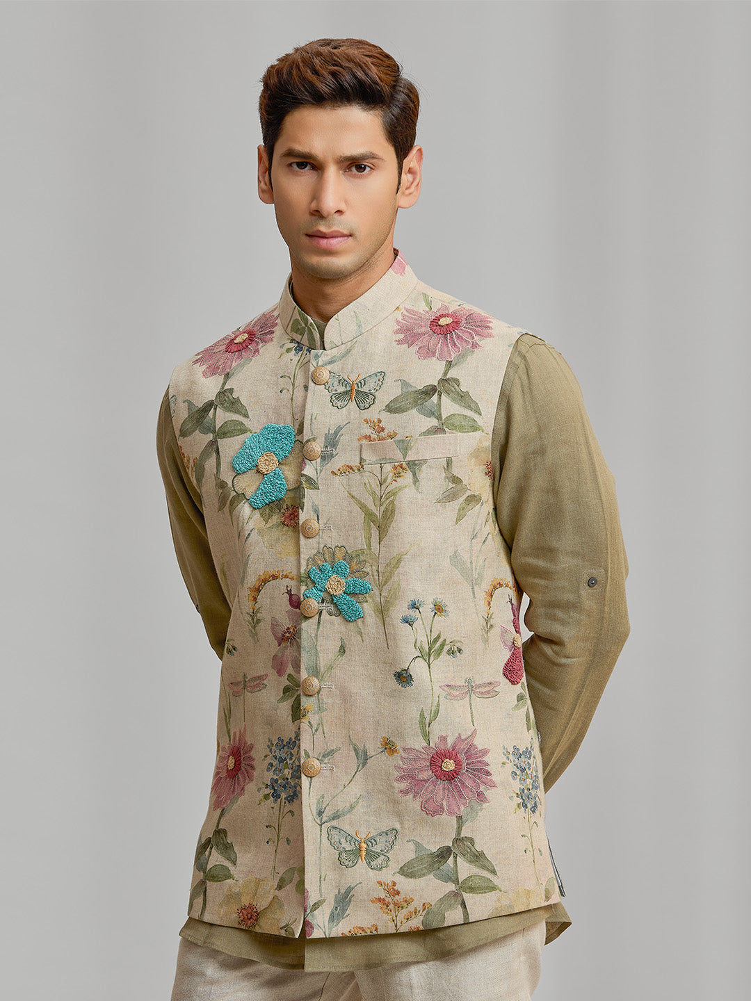 Men’s Natural Linen Bandi Shirt in Regular Fit - KORANM