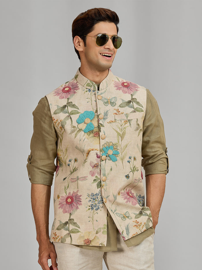 Men’s Natural Linen Bandi Shirt in Regular Fit - KORANM