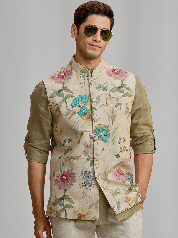 Men’s Natural Linen Bandi Shirt in Regular Fit - KORANM