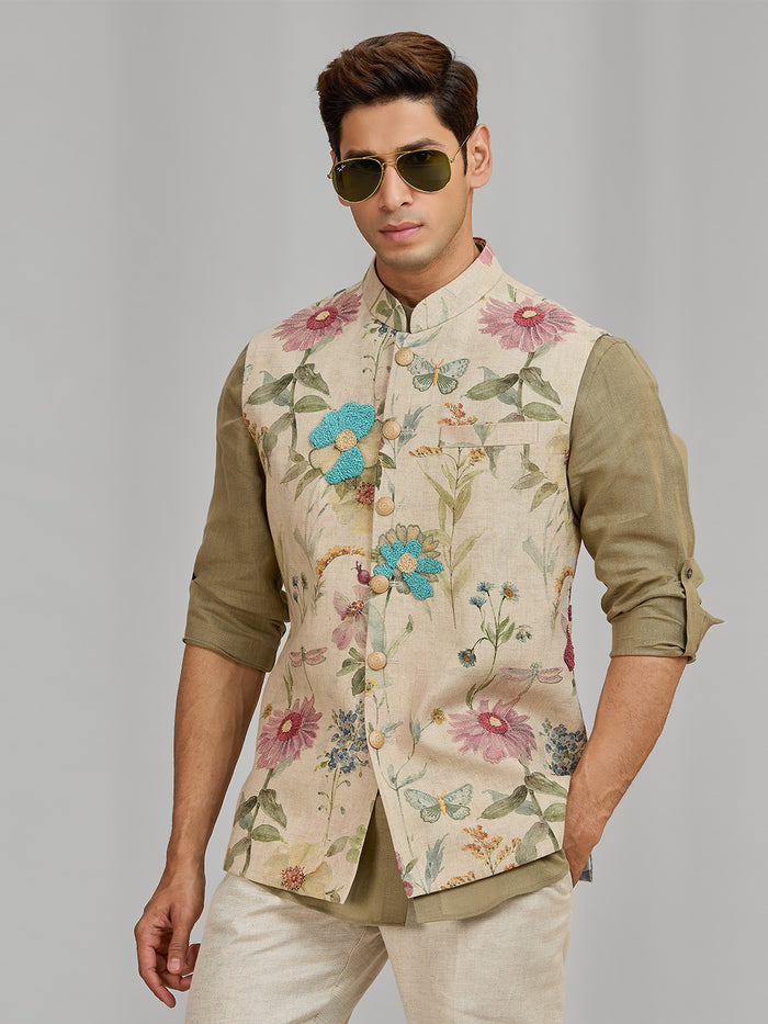 Men’s Natural Linen Bandi Shirt in Regular Fit - KORANM