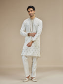 Cream Silk Zari Embroidered Butti Kurta with Cream Aligarhi for Men