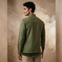 Green Linen Bandi Shirt with Elephant Pocket Embroidery 