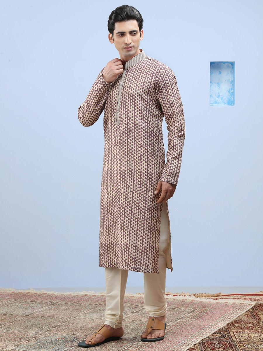 Summer Lilac Printed Blended Silk Kurta Set