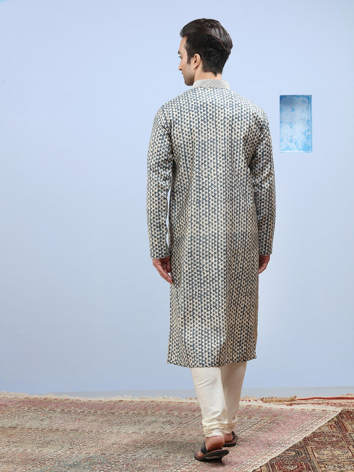 Rama Blue Printed Blended Silk Kurta Set