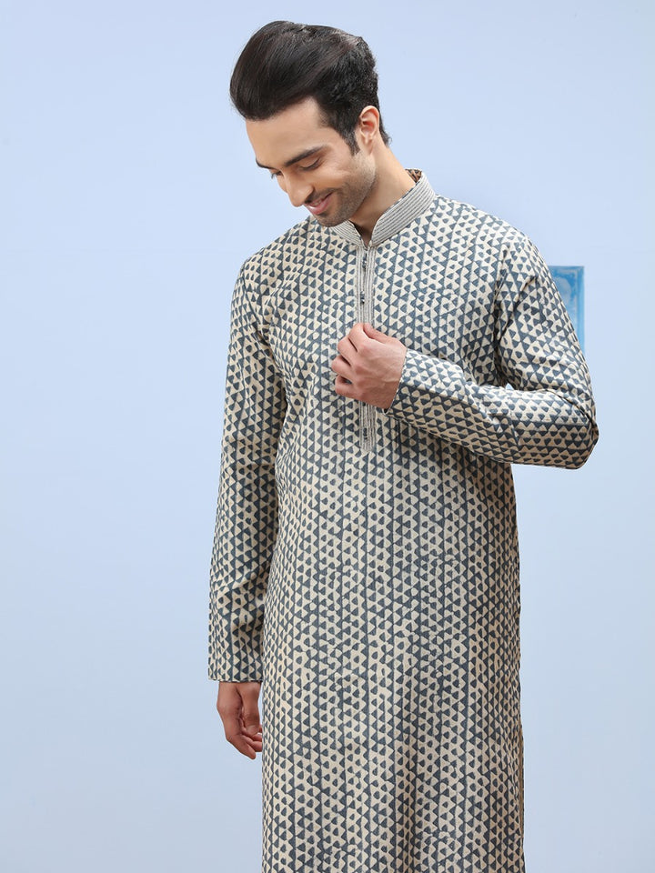 Rama Blue Printed Blended Silk Kurta Set