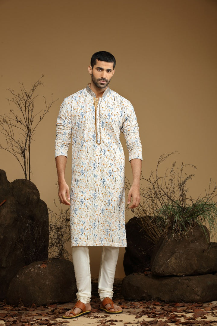 Macaroon Yellow Floral Printed Cotton Kurta Set