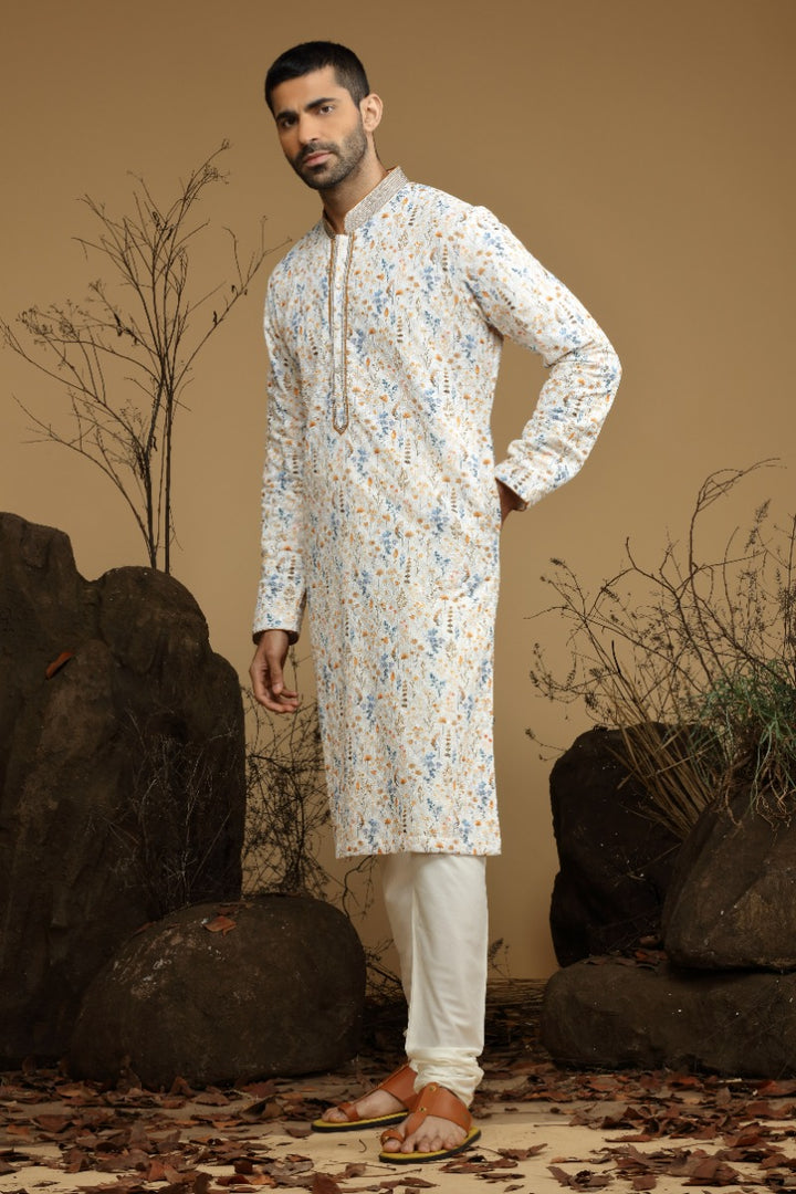 Macaroon Yellow Floral Printed Cotton Kurta Set