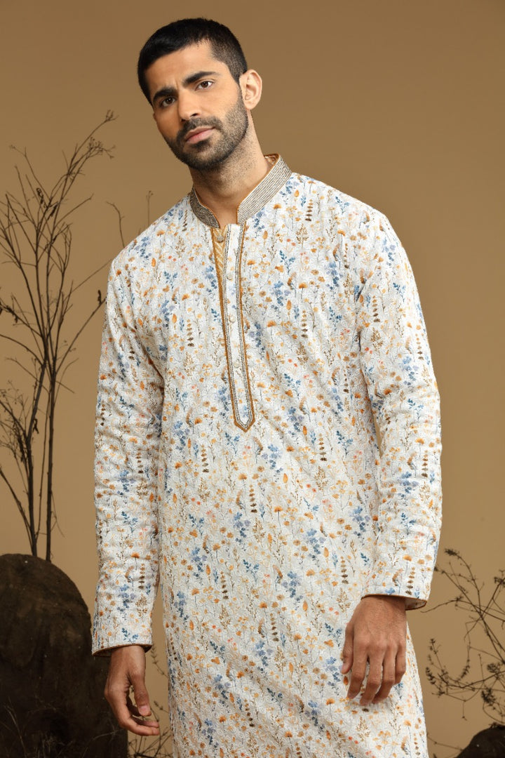 Macaroon Yellow Floral Printed Cotton Kurta Set