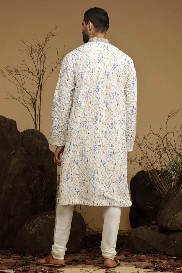 Macaroon Yellow Floral Printed Cotton Kurta Set